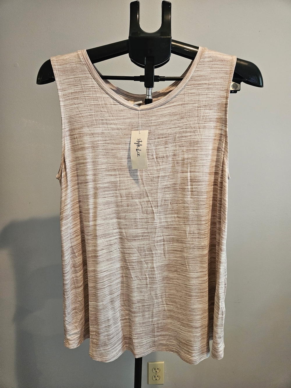 Style & Co. Sleeveless Knit Tank in Light Taupe and Cream